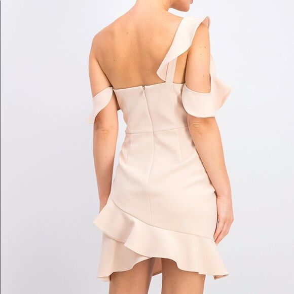 BCBGMAXAZRIA Womens Malik Sleeveless Asymmetrical Ruffle Mini Dress Bare Pink 12 - Picture 7 of 8